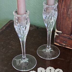 Gorham Crystal Star Blossom Candlestick Holders Set Of 2 Vintage Wedding Decor